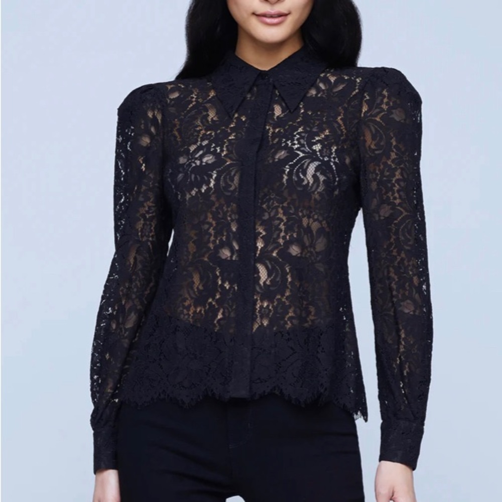 L'Agence lace long-puffed sleeve blouse